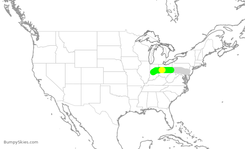 Turbulence forecast map for AAY4803, ILG to IND
