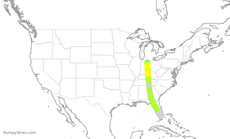 Turbulence forecast map for AAY482, FLL to FWA