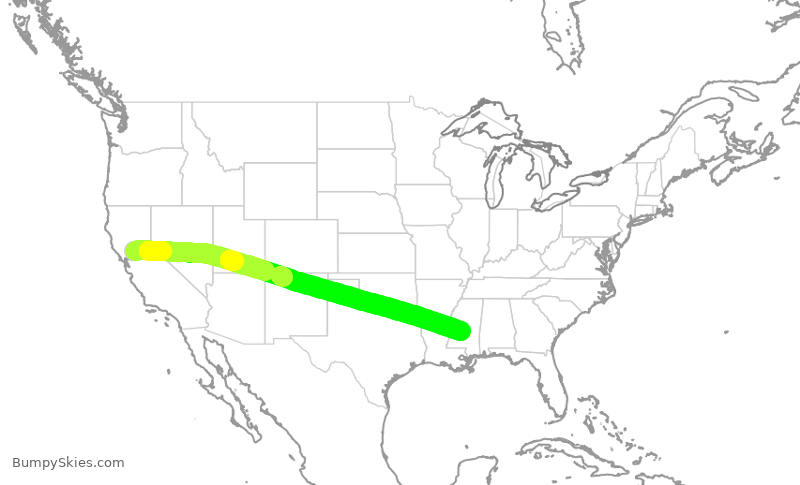 Turbulence forecast map for AAY4892, SMF to JAN