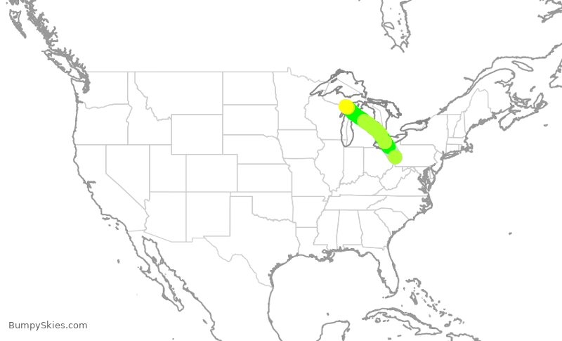 Turbulence forecast map for AAY4910, PIT to ESC