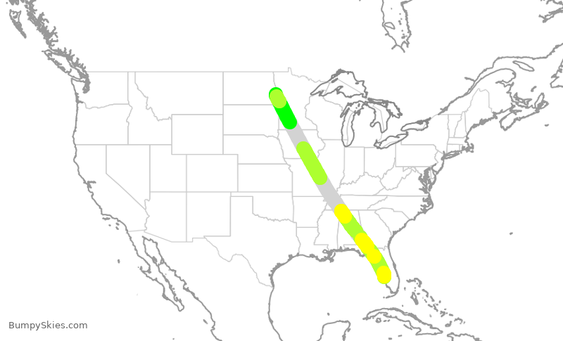 Turbulence forecast map for AAY4915, PGD to FAR