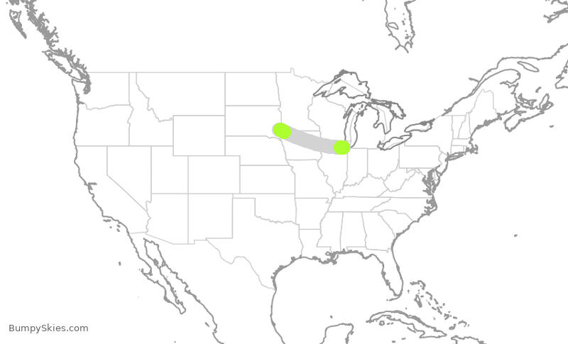 Turbulence forecast map for AAY4972, MDW to FSD