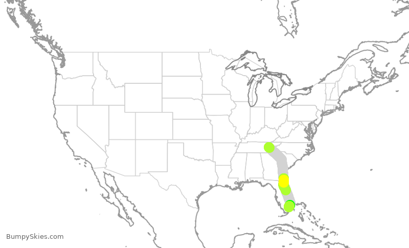 Turbulence forecast map for AAY519, TYS to FLL