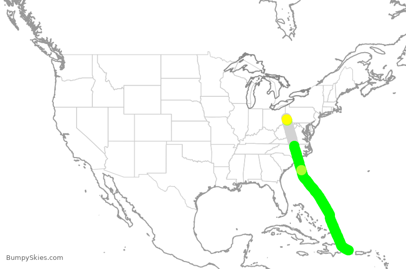 Turbulence forecast map for AAY7000, PIT to DPC