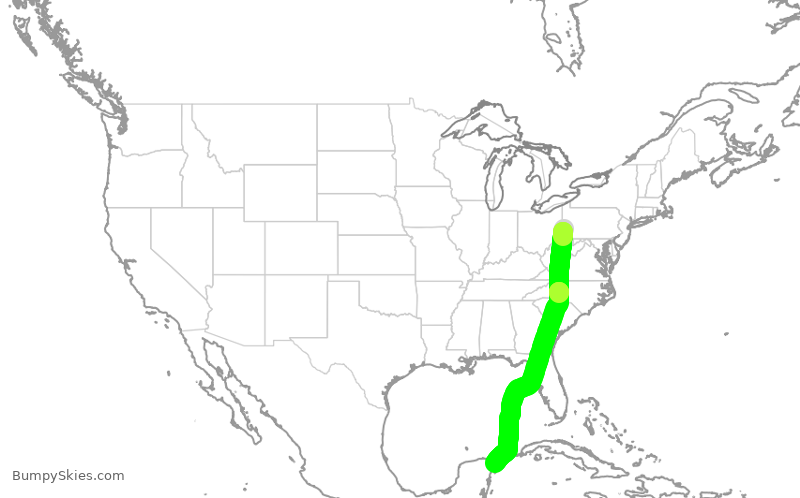 Turbulence forecast map for AAY7002, PIT to MUN