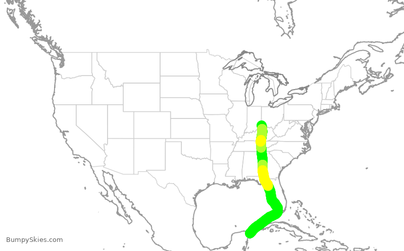 Turbulence forecast map for AAY7010, CVG to MUN