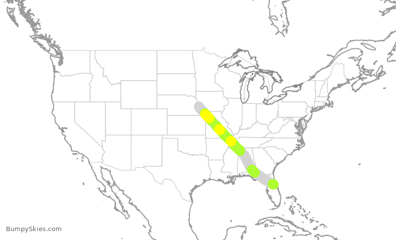 Turbulence forecast map for AAY9200, OMA to SFB