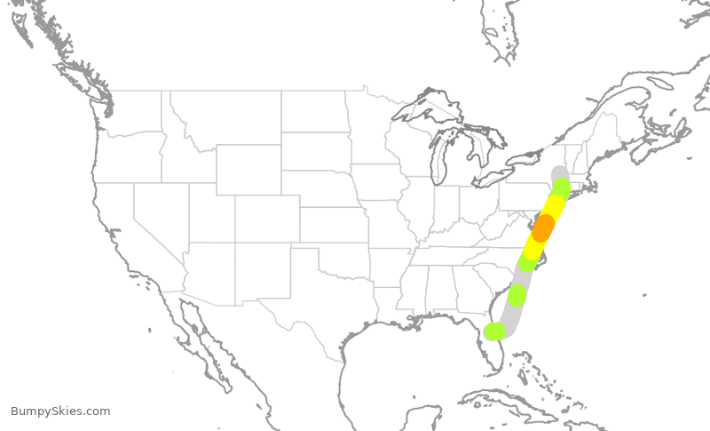 Turbulence forecast map for AAY9399, ALB to SFB