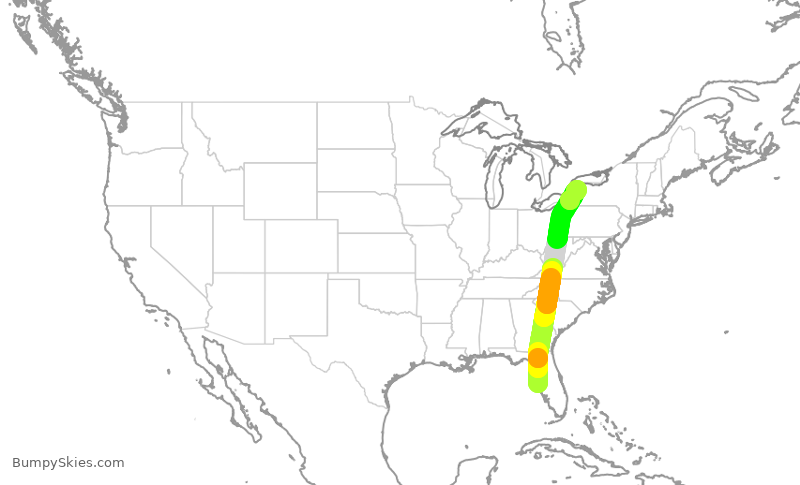 Turbulence forecast map for AAY993, PIE to IAG