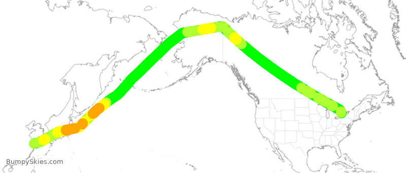 Turbulence forecast map for ACA028, PVG to YYZ