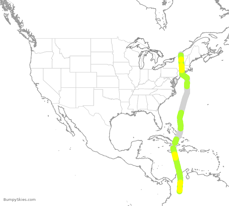 Turbulence forecast map for ACA098, YUL to BOG