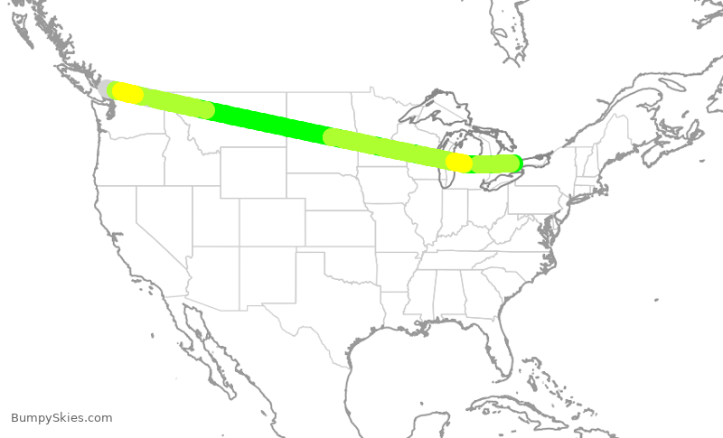 Turbulence forecast map for ACA100, YVR to YYZ