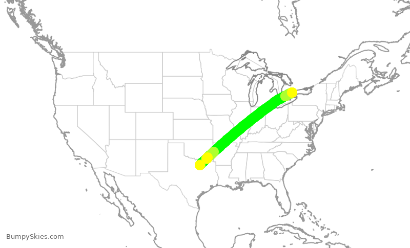 Turbulence forecast map for ACA1030, DFW to YYZ