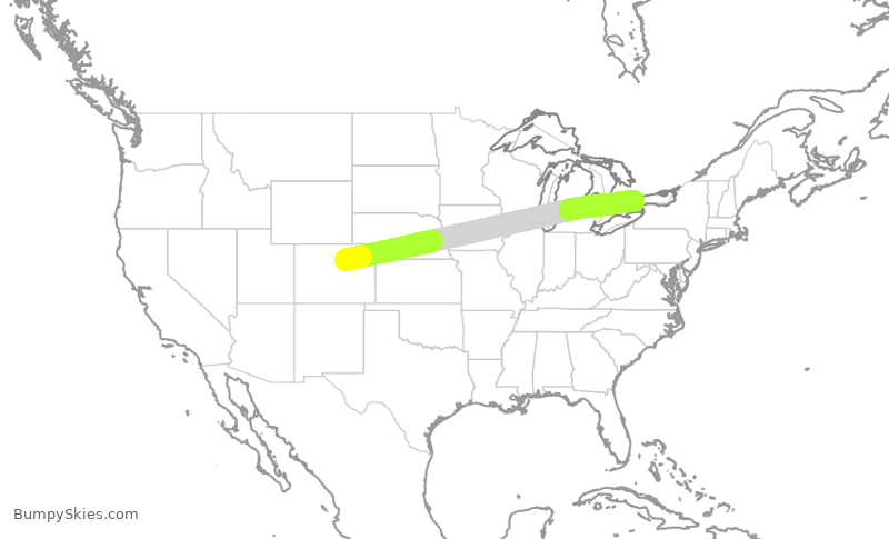 Turbulence forecast map for ACA1040, DEN to YYZ