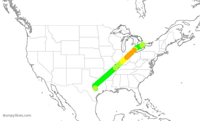 Turbulence forecast map for ACA1044, AUS to YYZ