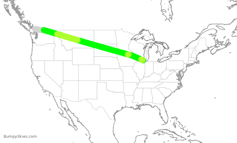Turbulence forecast map for ACA1048, YVR to ORD