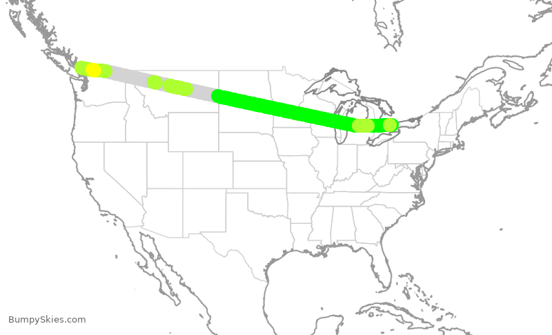 Turbulence forecast map for ACA106, YVR to YYZ