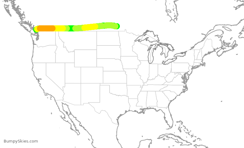 Turbulence forecast map for ACA107, YWG to YVR