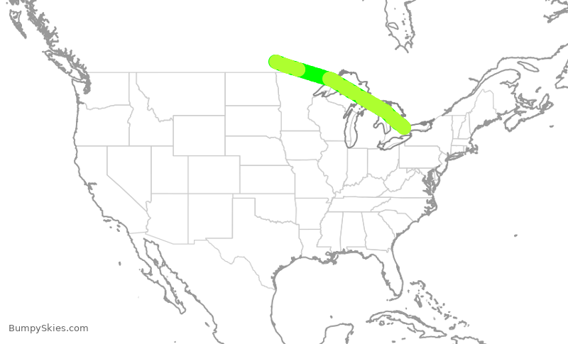 Turbulence forecast map for ACA107, YYZ to YWG