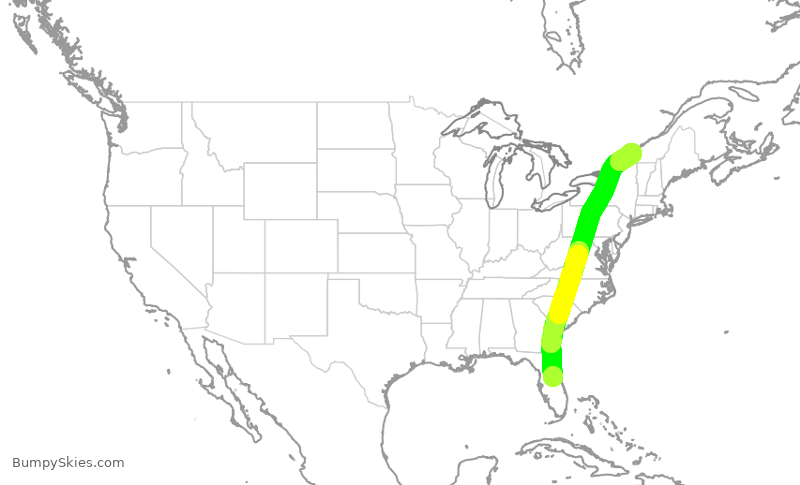 Turbulence forecast map for ACA1095, MCO to YUL