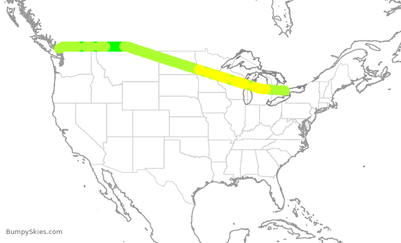 Turbulence forecast map for ACA109, YYZ to YVR
