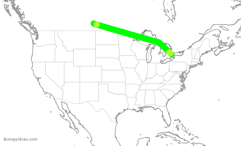 Turbulence forecast map for ACA1114, YQR to YYZ