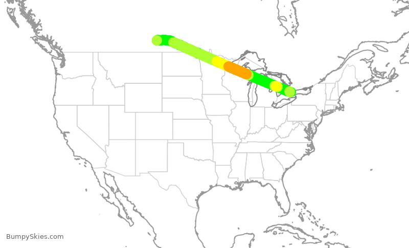 Turbulence forecast map for ACA1115, YYZ to YQR