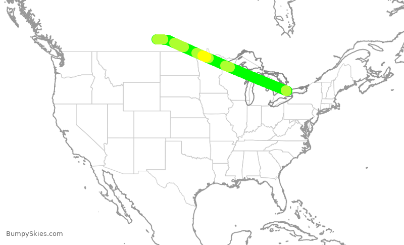 Turbulence forecast map for ACA1117, YYZ to YQR