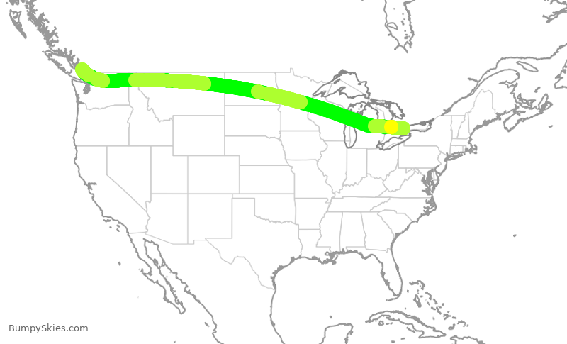 Turbulence forecast map for ACA111, YYZ to YVR