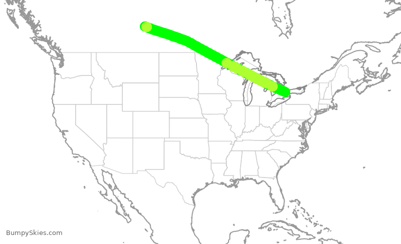Turbulence forecast map for ACA1121, YYZ to YXE