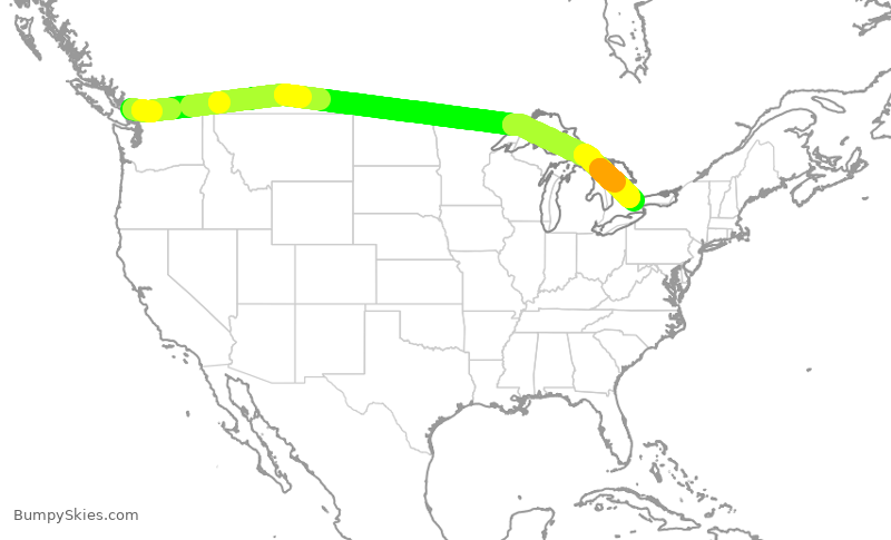 Turbulence forecast map for ACA112, YVR to YYZ