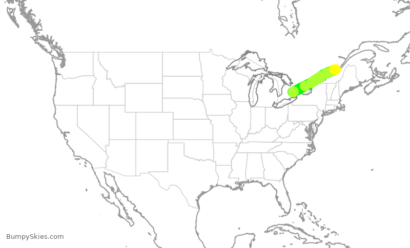 Turbulence forecast map for ACA1132, YYZ to YQB