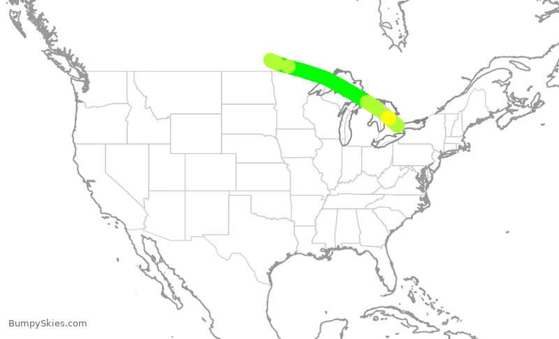 Turbulence forecast map for ACA113, YYZ to YWG