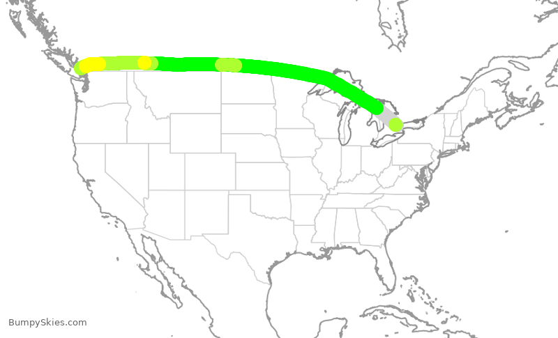 Turbulence forecast map for ACA115, YYZ to YVR