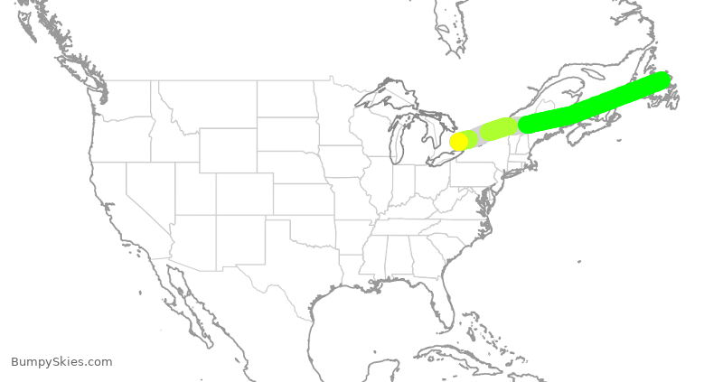 Turbulence forecast map for ACA1170, YYZ to YQX