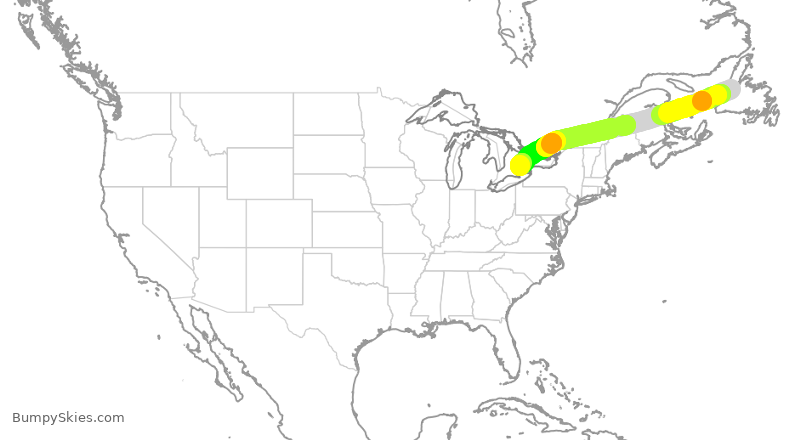 Turbulence forecast map for ACA1173, YDF to YYZ