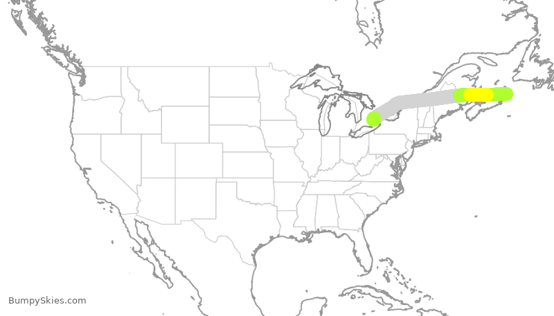 Turbulence forecast map for ACA1177, YQY to YYZ