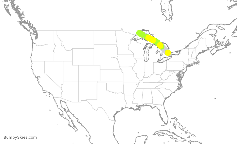 Turbulence forecast map for ACA1188, YQT to YYZ