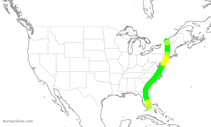 Turbulence forecast map for ACA1205, MIA to YUL
