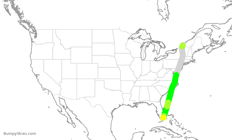 Turbulence forecast map for ACA1206, YUL to MIA