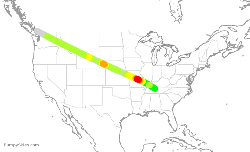 Turbulence forecast map for ACA1232, YVR to BNA