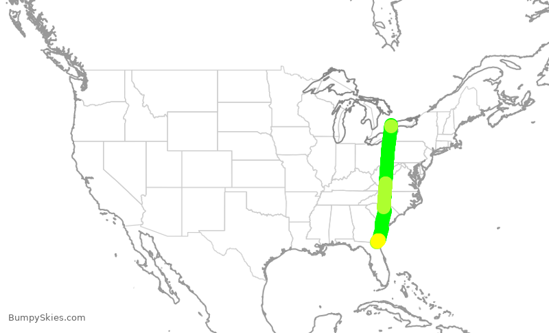 Turbulence forecast map for ACA1252, YYZ to JAX