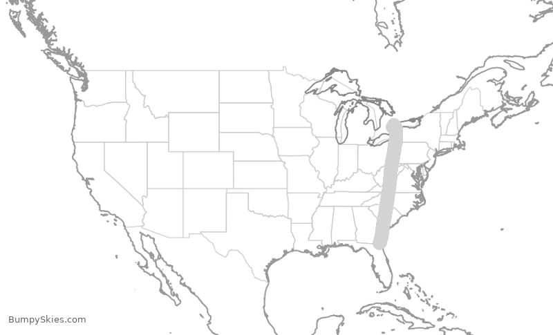 Turbulence forecast map for ACA1253, JAX to YYZ