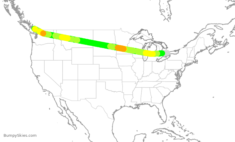 Turbulence forecast map for ACA129, YYZ to YVR