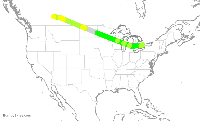 Turbulence forecast map for ACA130, YYC to YYZ