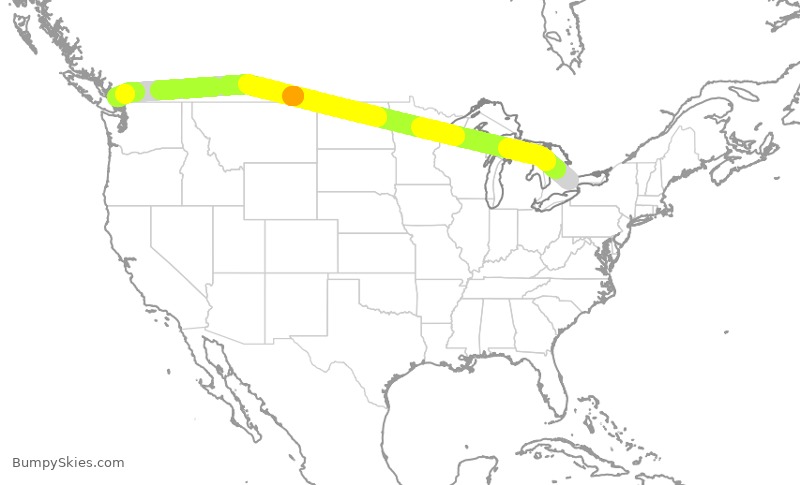Turbulence forecast map for ACA131, YYZ to YVR