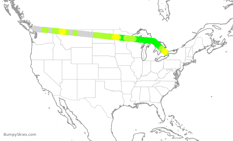 Turbulence forecast map for ACA132, YVR to YYZ