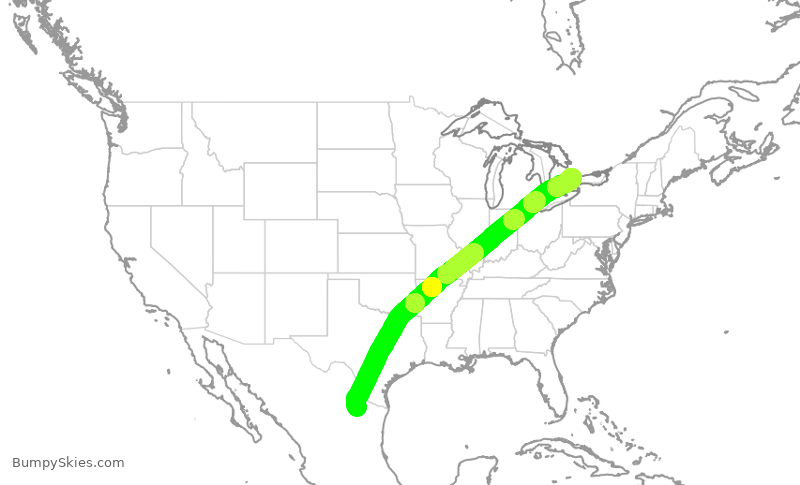 Turbulence forecast map for ACA1358, MTY to YYZ