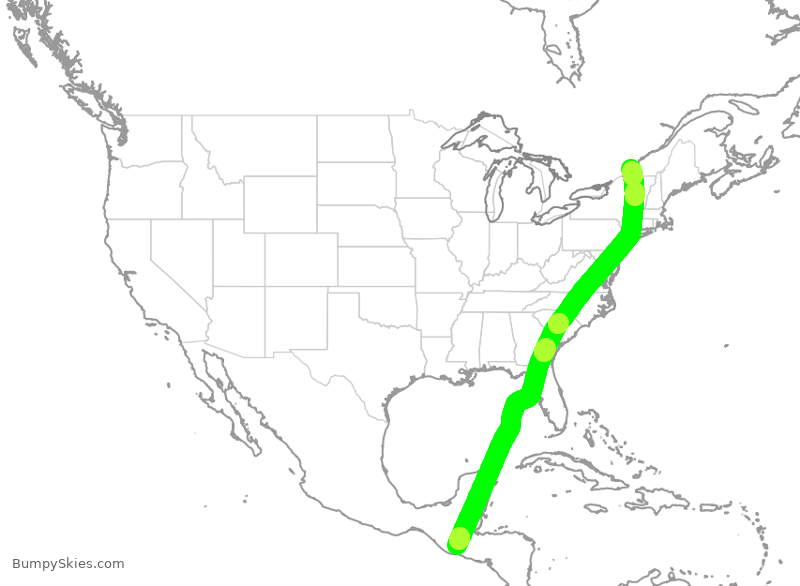 Turbulence forecast map for ACA1369, GGT to YUL