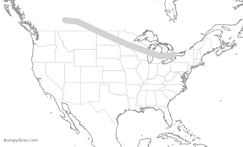 Turbulence forecast map for ACA136, YYC to YYZ